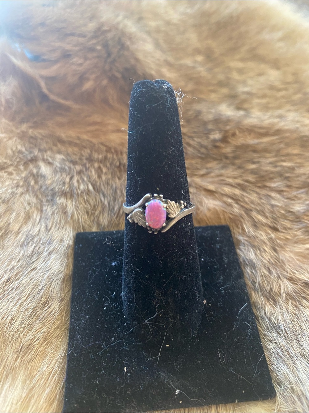 Pink Opal Sterling Silver Leaf Ring size 7 1/4